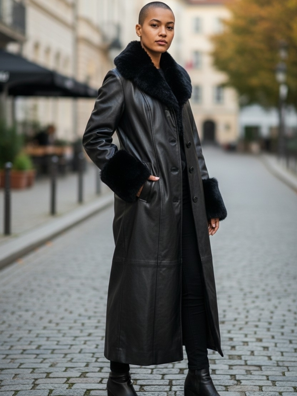 Missguided Tall Black Faux Leather Long  Faux Fur Trim Maxi Trench Oversized (4)